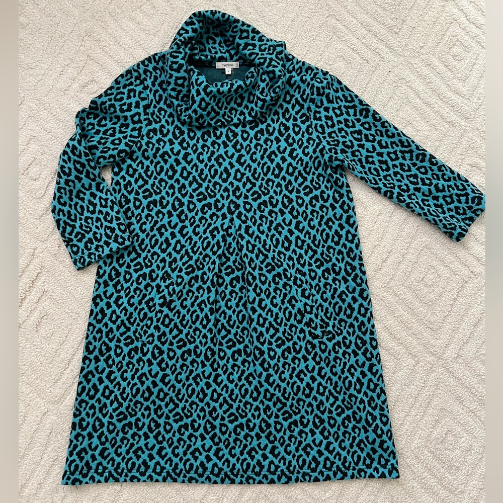 Tyler Boe Turquoise and Black Leopard Print Dress